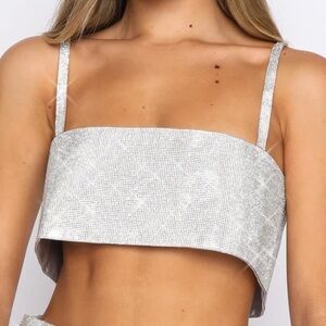 White Fox Boutique Silver Crop Top